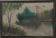 Untitled (A fisherman in the river aboard a traditional fishing vessel)